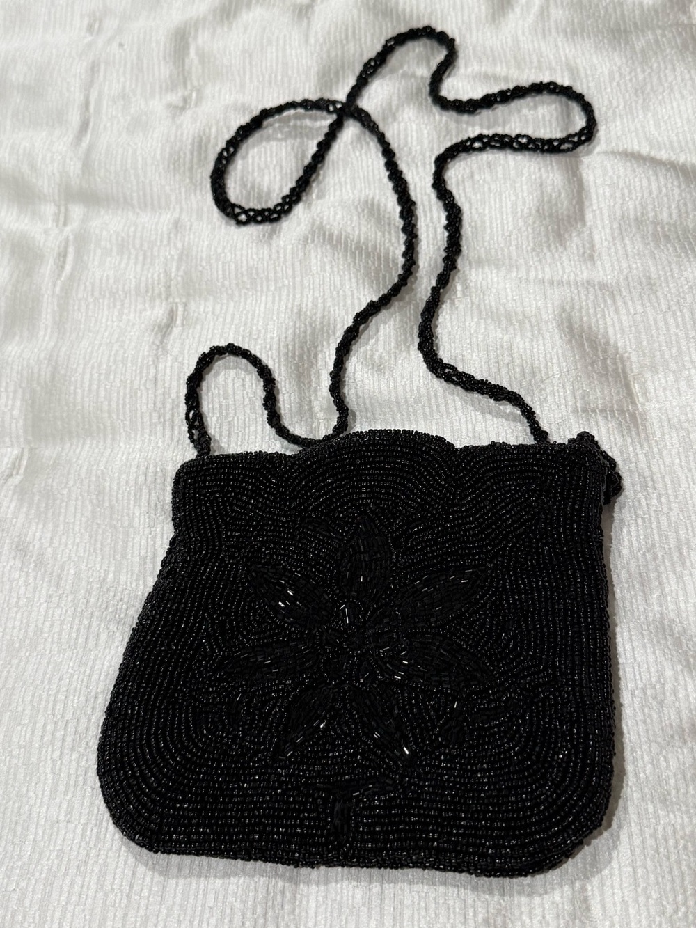 Black Beaded Crossbody Bag - Elegant Evening Shoulder Purse